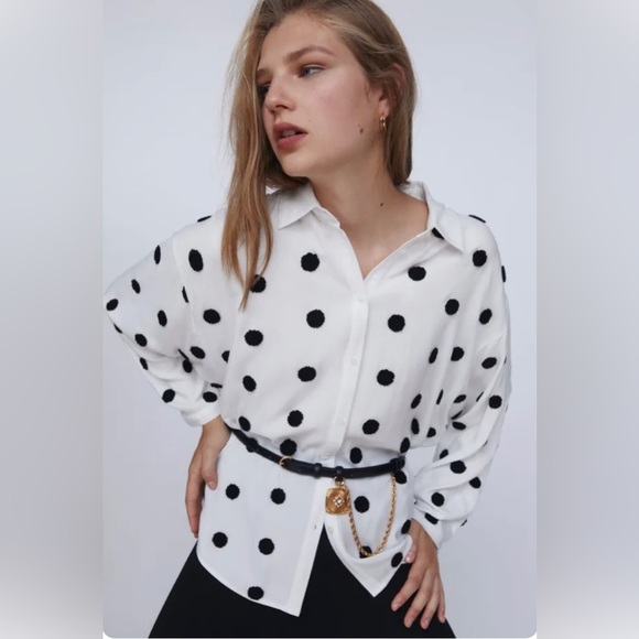 Zara Tops - Zara: polka-dot button up sweater